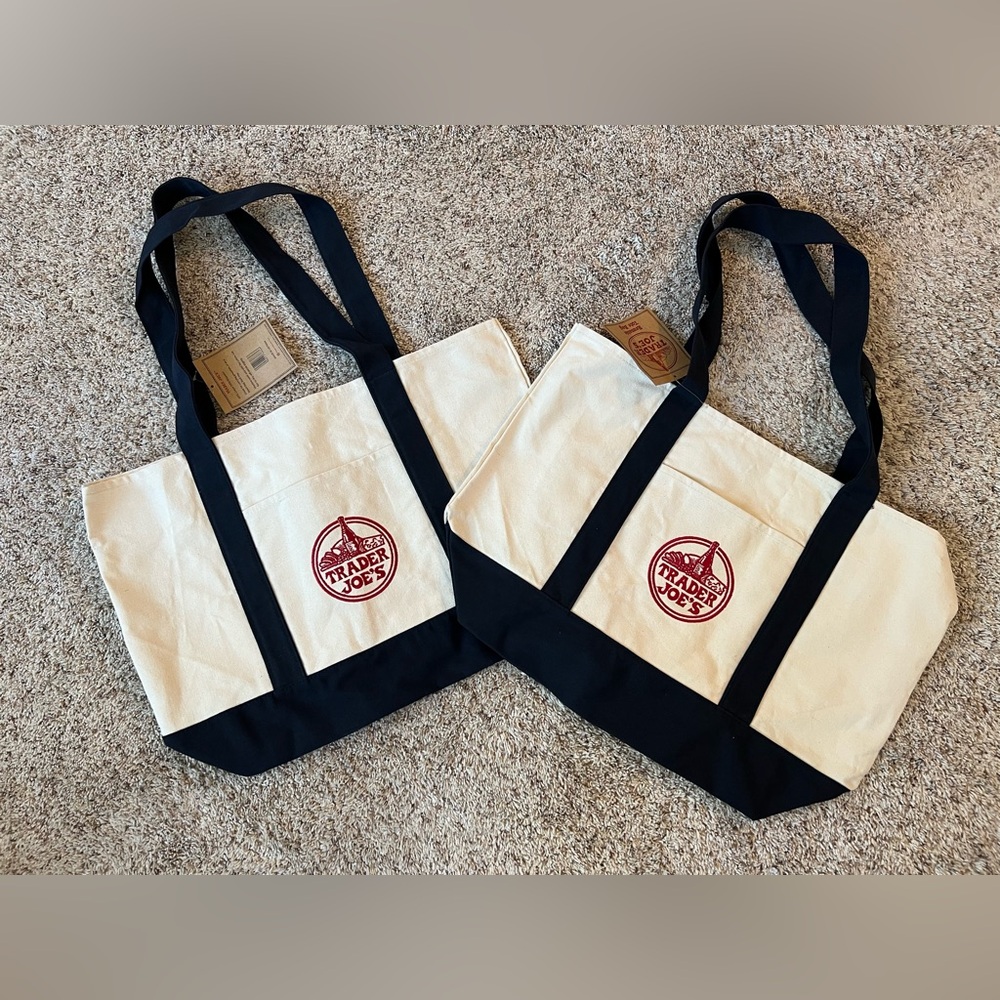 2 pcs navy blue large trader joe’s tote bags